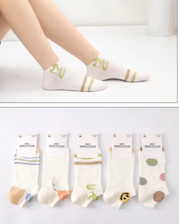 Calcetines tobilleros algodón blancos con pequeño estampado