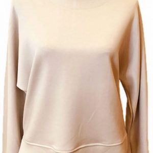 Sudadera beige con cuello redondo y apertura en los laterales