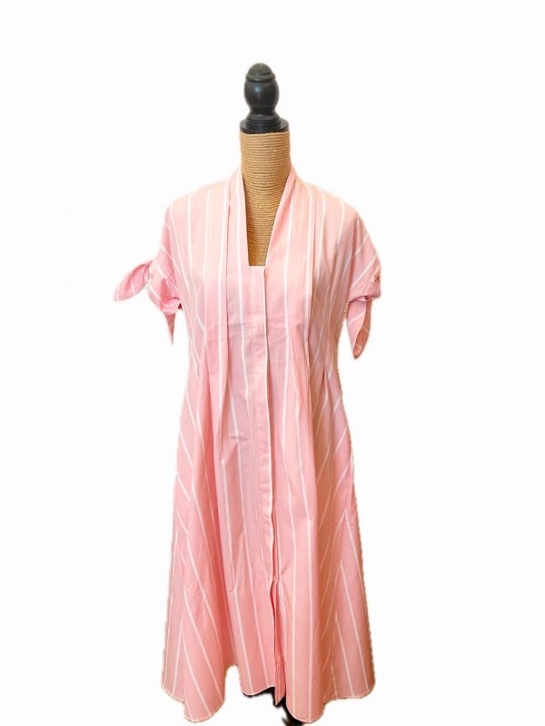 Vestido largo de rayas botonado, acabado en forma evasé - Imagen 3