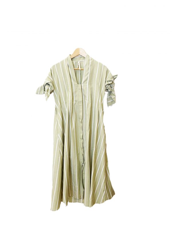 Vestido largo de rayas botonado, acabado en forma evasé - Imagen 2