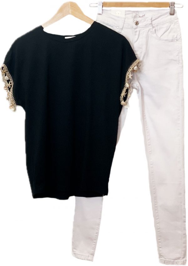 Tejano skinny blanco y cintura media