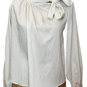 Blusa beige rayada con lazo o nudo en unos de los laterales del cuello
