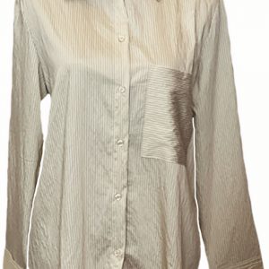 Camisa larga beige con rayas diplomáticas negras