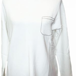 Jersey blanco largo con un falso de bolsillo en el pecho de tachuelas